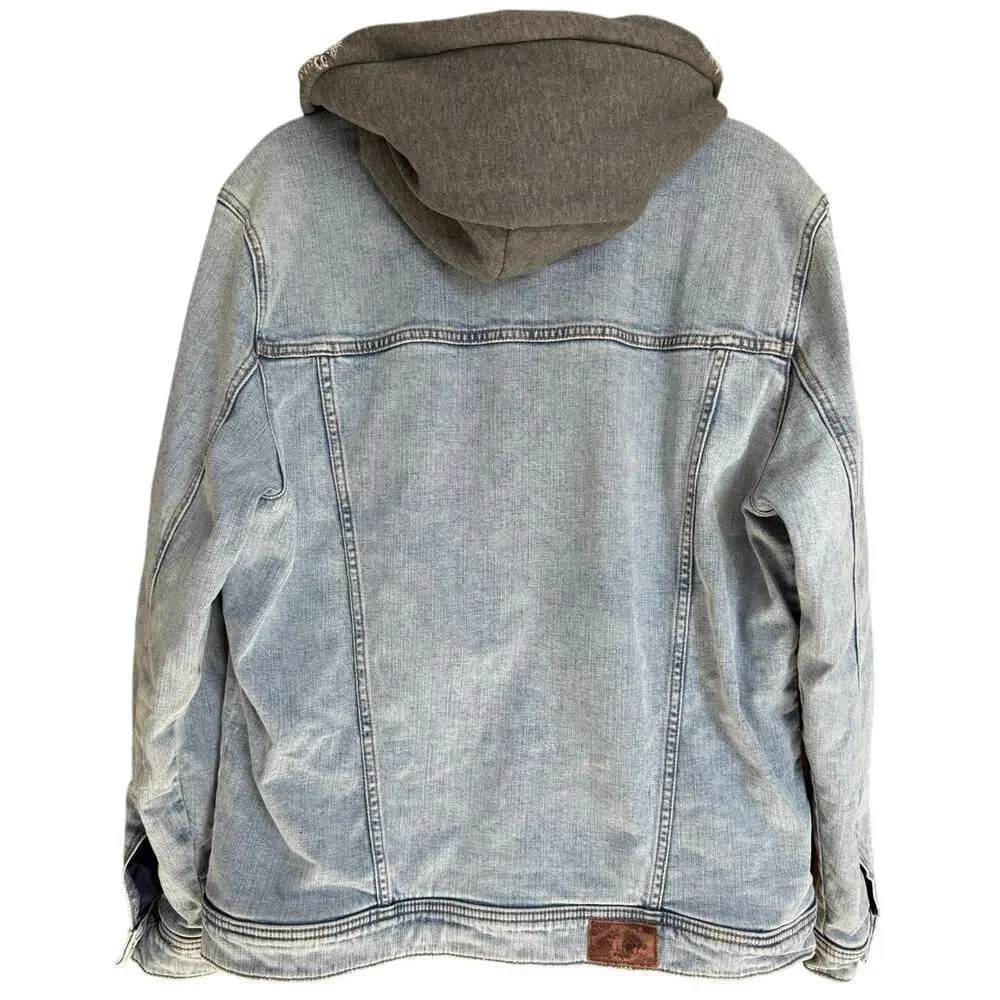 Hollister Y2K Sherpa Lined Denim Jacket With Hoodie Men Size XL